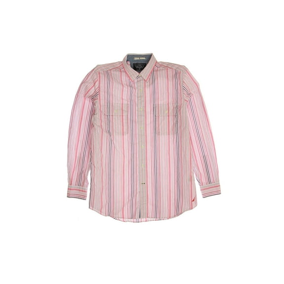 Nautica Red Striped Button Down Shirt Sport , Size Medium