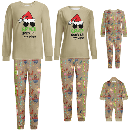

Family Matching Christmas Pajamas Sets The Grinch Khaki Print Baby-Kids-Adult-Pet Size 2-Piece Top and Pants Bodysuits Pajamas Sets