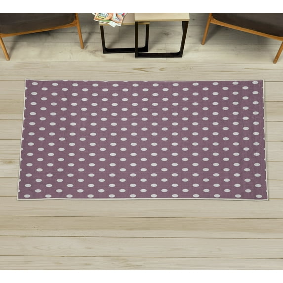 Polka Dot Decorative Rug, Classic Old Fashioned Repeated Circles Round Forms Retro Illustration, Quality Carpet for Bedroom Dorm and Living Room, 6 Sizes, Pale Eggplant, by Ambesonne