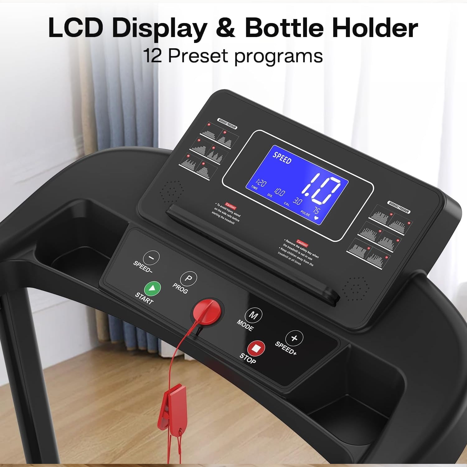 Walking Pad Treadmill for Seniors, Foldable with Safe Design, Large LED Display, Long Handrail for Balance