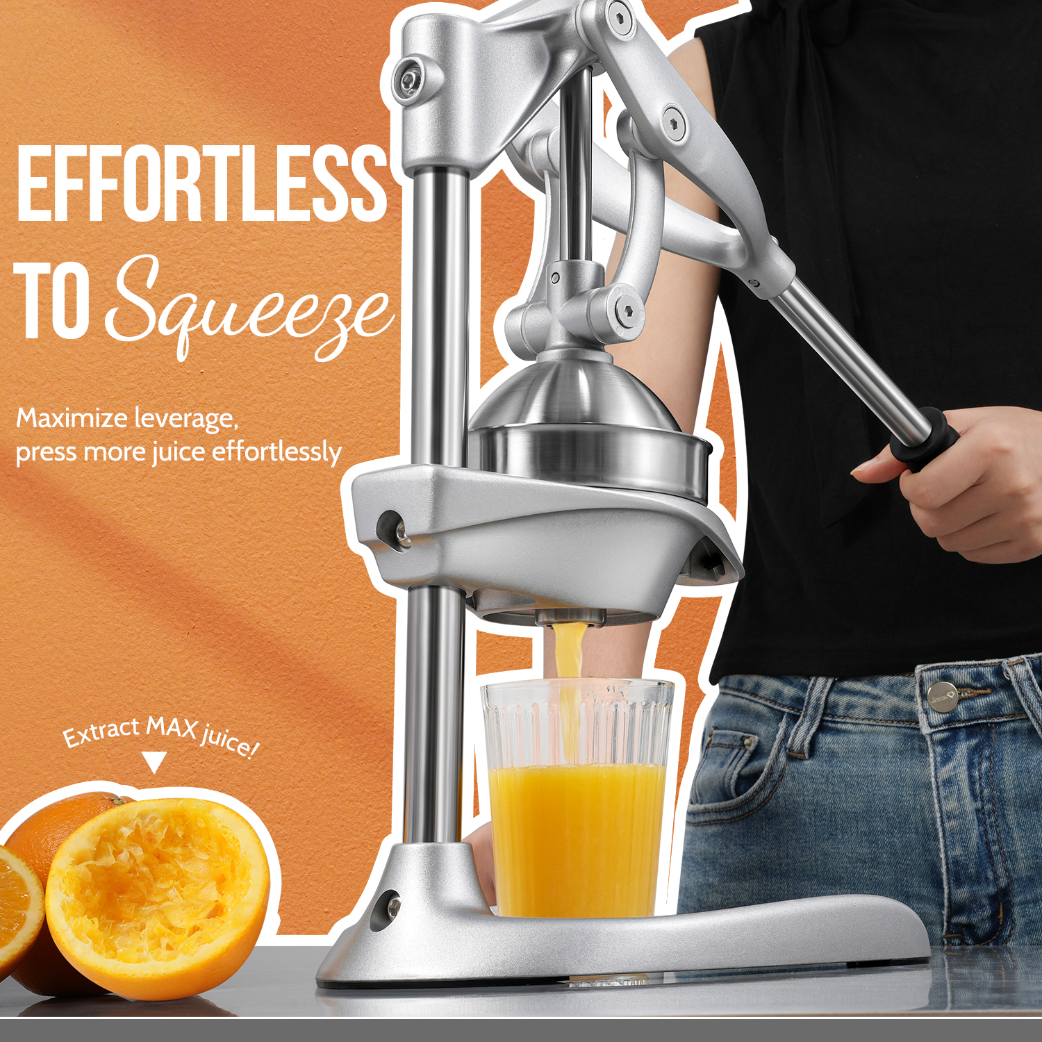 Sopito manual juicer press, Effortless Cast Iron Juicer Professional Stainless Steel Juicer for Fresh Lemon, Lime, Orange & Pomegranate,Easy to Clean with Brusher