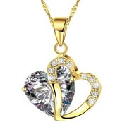 KATGI Fashion Austrian Gold Plated Grey Crystal Heart Shape Pendant Necklace, 18" Chain