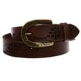 thumbnail image 1 of Snap On Soft Vintage Cowhide Full Grain Leather Floral Perforated Casual Belt, 1 of 3