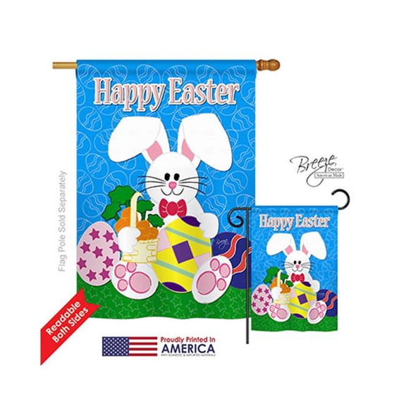 Breeze Decor 03029 Easter Happy Bunny 2-Sided Vertical Impression House Flag - 28 x 40 in.