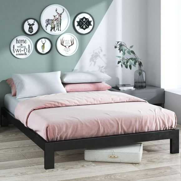 Lit plateforme en métal Zinus Arnav, très grand, 10 po, structure robuste, profil bas, base de matelas en acier moderne et minimaliste, aucun sommier requis, noir