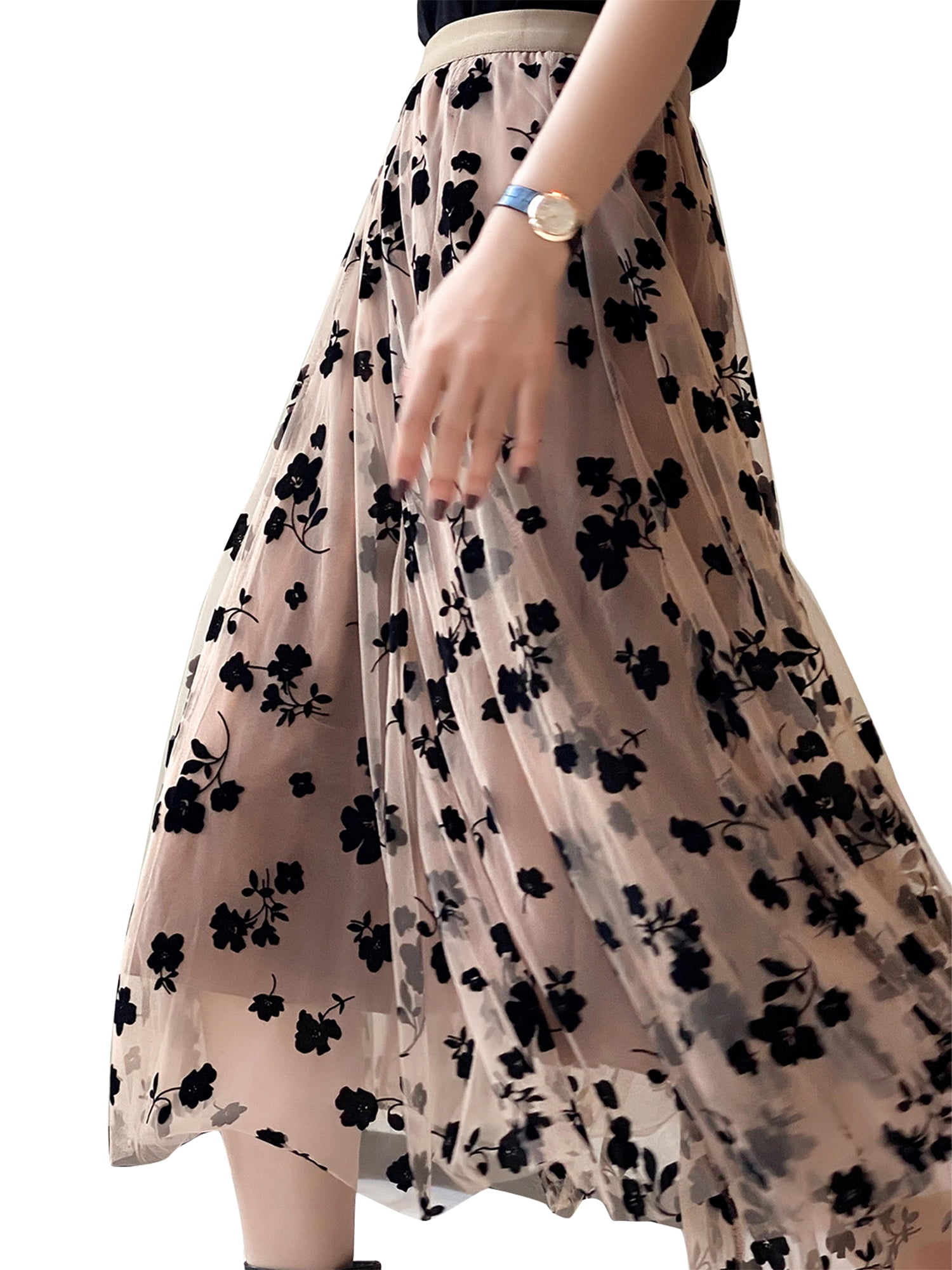 Floral Print Tulle Skater Midi Skirt for Women Ghana Ubuy