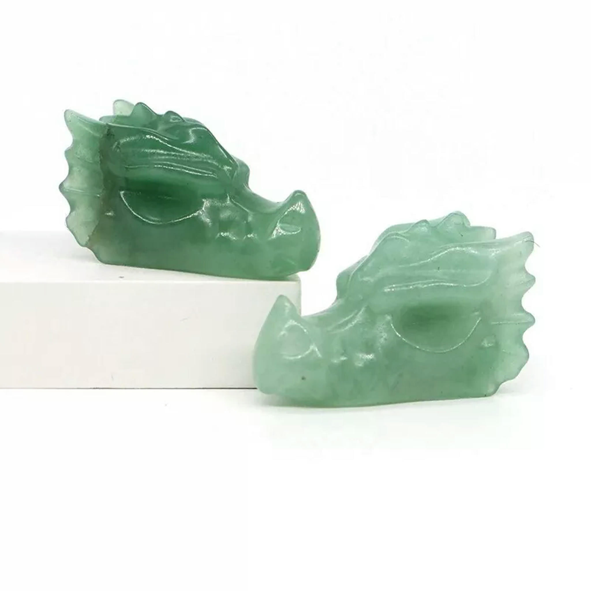 EOEMY 5Pcs Natural Green Aventurine Quartz Crystal Dragon Head Skull Carved Mini Decor