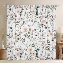 Manfei Country Floral Black Out Curtains,Rustic Plant Flower Curtains Pack of 2 (42x63 Each),White Green Pink Bedroom Curtains For Teens,Super Cozy Room Decor