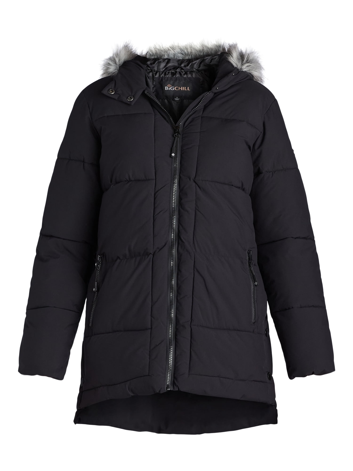 Big Chill Women's and Women's Plus Wide Quilted Puffer Coat with Faux Fur Trim Hood, Sizes S-3X