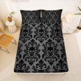 thumbnail image 5 of Homewish Halloween Skull Damask Bed Sheets,Halloween Themed Full Size Sheets,Black Gray,4 Pieces,1 Flat Sheet, 1 Fitted Sheet and 2 Pillowcases, 5 of 6