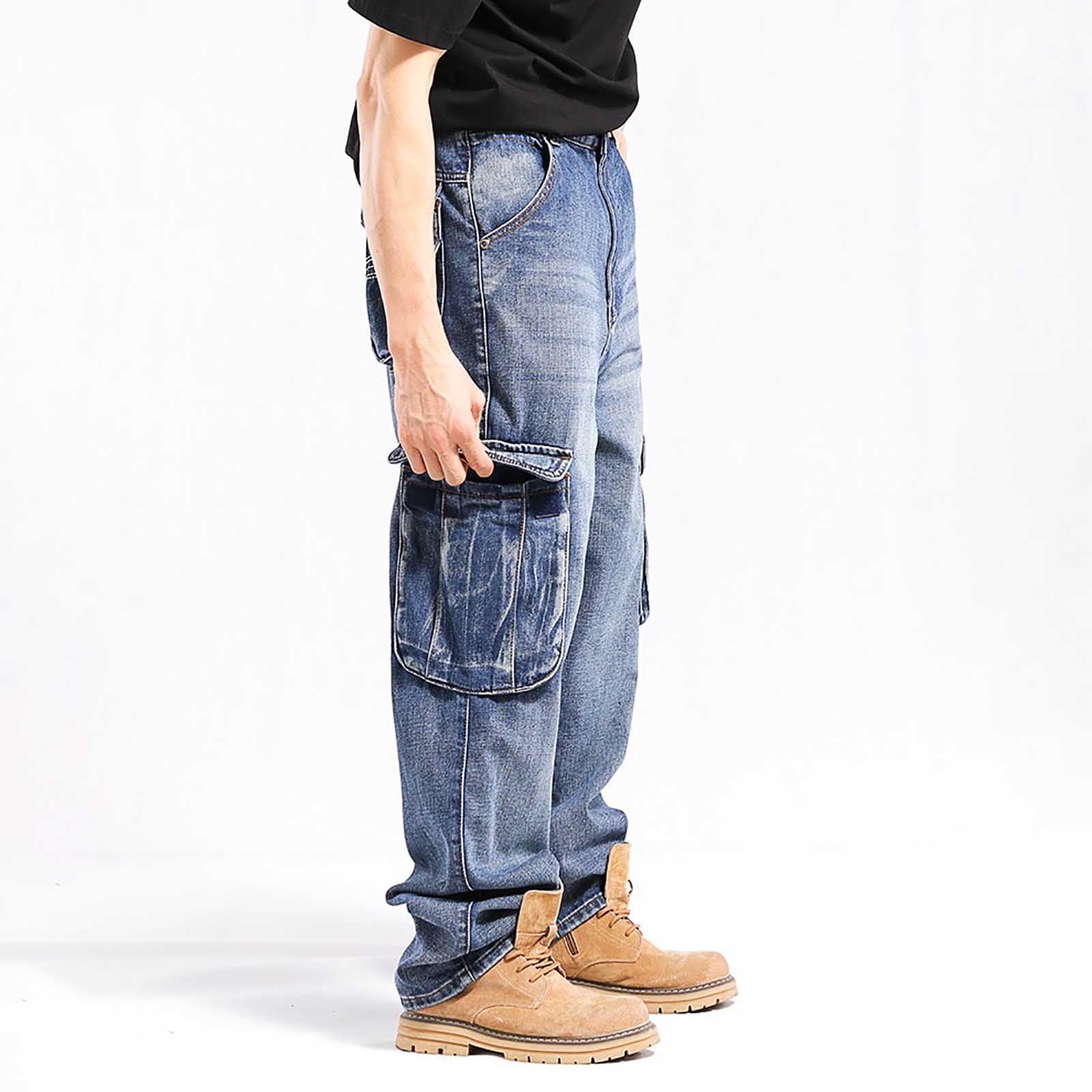 Awdenio Mens Pants Loose Fit Vintage Cargo Denim Fashion Dance