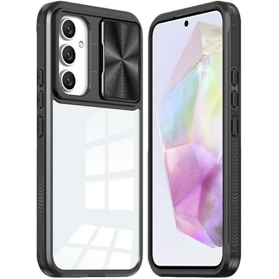 For Samsung Galaxy A36 Hybrid Cases with Sliding Camera Cover Transparent Shockproof Bumper TPU Protective Cover, XPM Phone Case [Black]