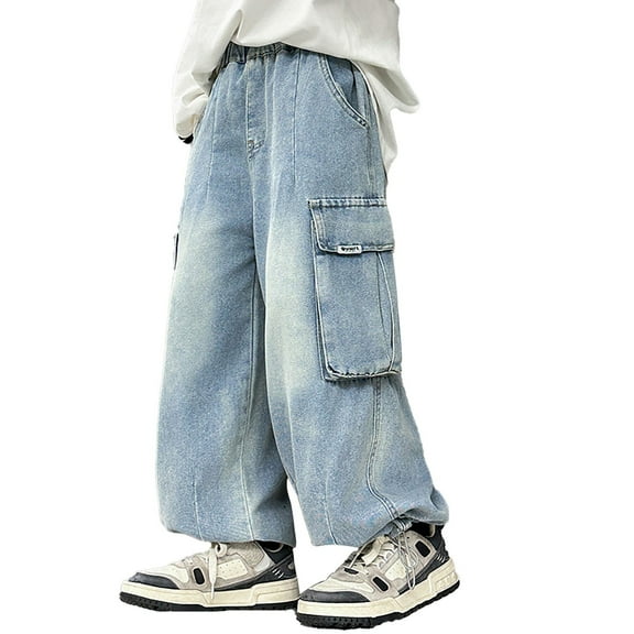 Kiijoy Toddler Boys Cargo Jeans Straight Loose Fit Casual Denim Pants Trousers, Sizes 4-5