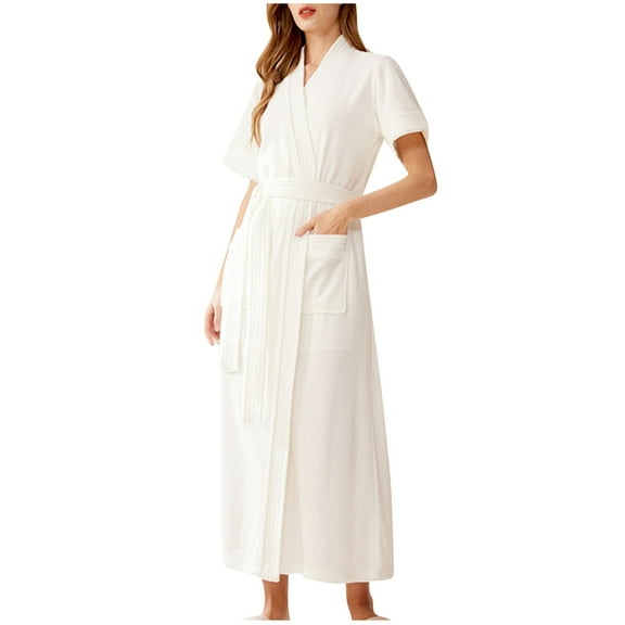 BLVB Womens Short Sleeve Robes Casual Soft Lightweight Belted Bathrobe Ladies Nightdress Sleepwear with Pockets