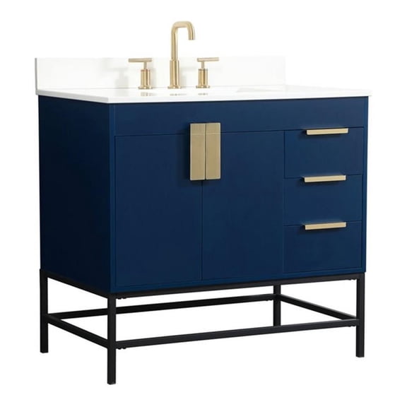 Elegant Decor Eugene 36" MDF Single Bathroom Vanity with Backsplash in Blue