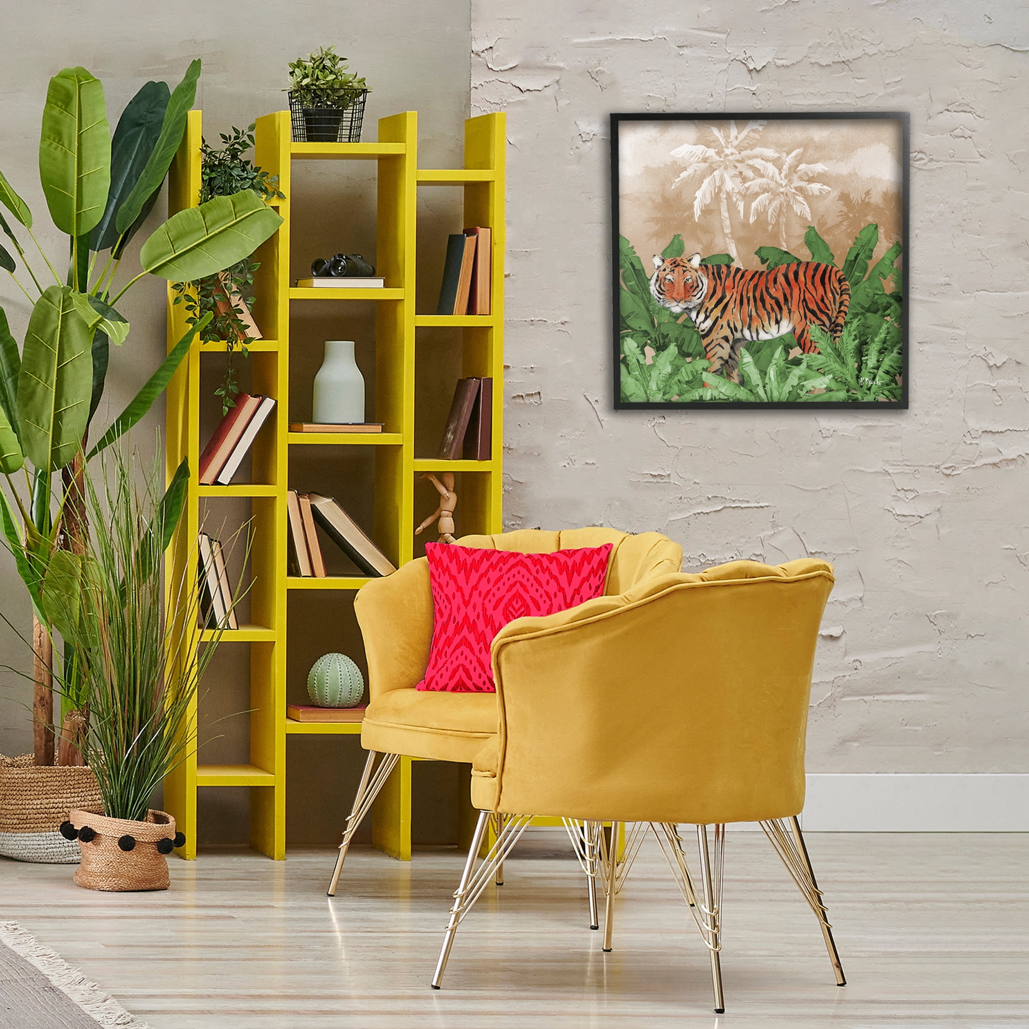 Stupell Industries Jungle Life Tiger Animals & Insects Painting Black Framed Art Print Wall Art, 24 x 24