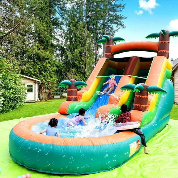 Relunch Commercial PVC Inflatable Water Slide Splashing Pool with Air Blower for Kids Backyard 21 x 9 x 12 ft