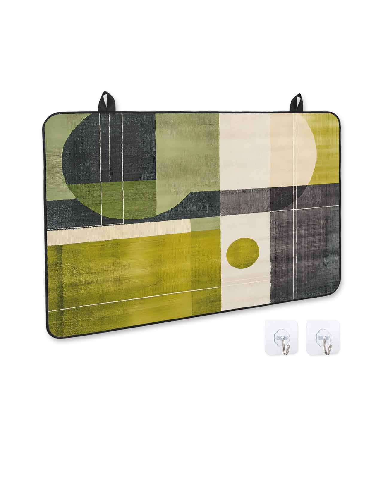 nqOlkjepod Large Induction Cooktop Protector Mat 24"x21", Geometric Green Stove Top Covers for Electric Stove, Middle Century Simple Abstract Art Stove Burner Cover Mats, Glass Top Stove Cover