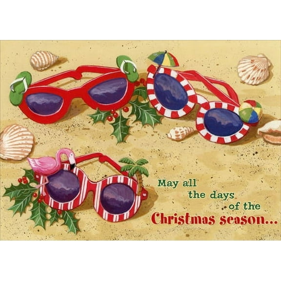 Red Farm Studios Festive Sunglasses in Sand Box of 18 Tropical Christmas Cards