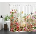 thumbnail image 3 of HVEST Rustic Floral Plant Shower Curtain with Pink Flower and Butterfly Design - Watercolor Wildflower Bathroom Decor, Waterproof Polyester Fabric, Includes 12 Hooks, 72x78 Inches, 3 of 8