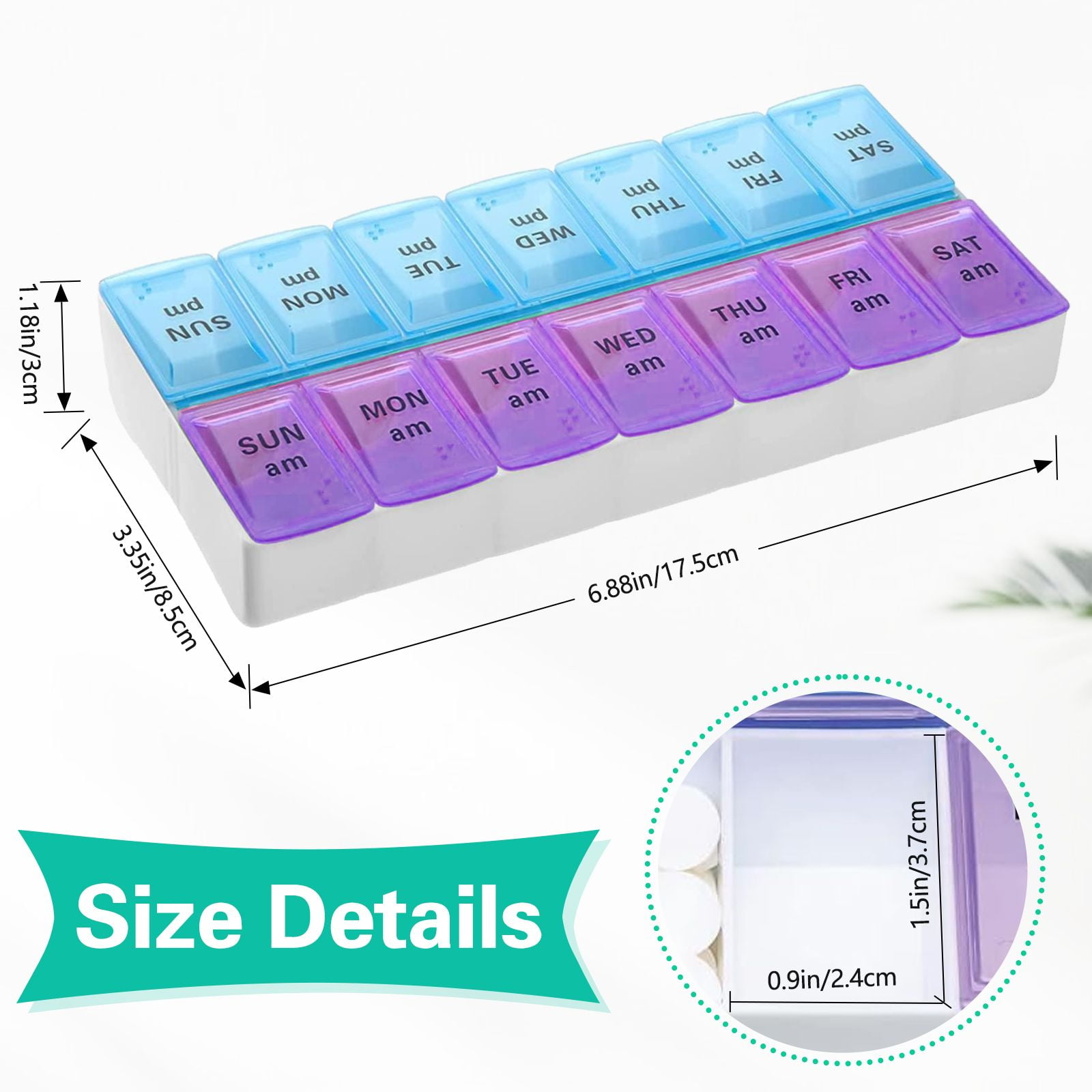 2PCs Weekly Pill Box Organizer 7 Day AMPM Organizer Case Medicine Removable Pill