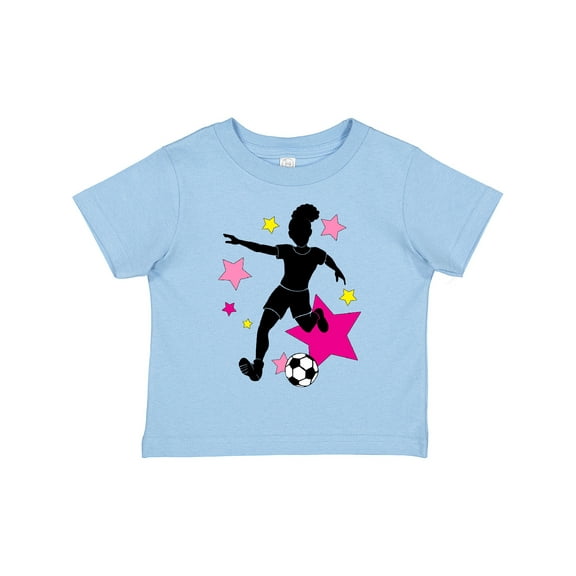 Inktastic Girl Playing Soccer Pink and Yellow Stars Girls Toddler T-Shirt