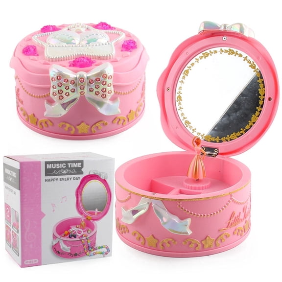 Kids Musical Jewelry Box for Girls Ballerina Theme - Dancing Figure,Birthday Valentine's Day Bedroom Decor Gift ,Pink