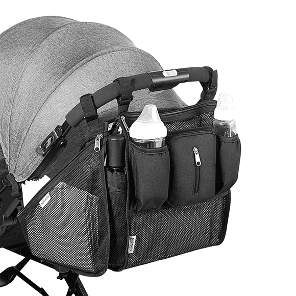 Sunveno 2 in 1 Universal Stroller Organizer with Insulated Cup Holders for Infants, Toddlers, Black