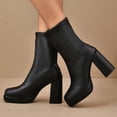 thumbnail image 4 of Taylonsss Women's Stretch Leather Blocks Heel Side Zip Ankle Boots with Platforms Sole for Winter Comfortable Mid-Heel Boots with Cushioning for All-Day Wear, 4 of 8