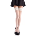thumbnail image 2 of Qwertyu Women's Sexy Thigh High Tights Lace Top Black Silk Stockings Sheer Reflections Pantyhose 20D White, 2 of 4