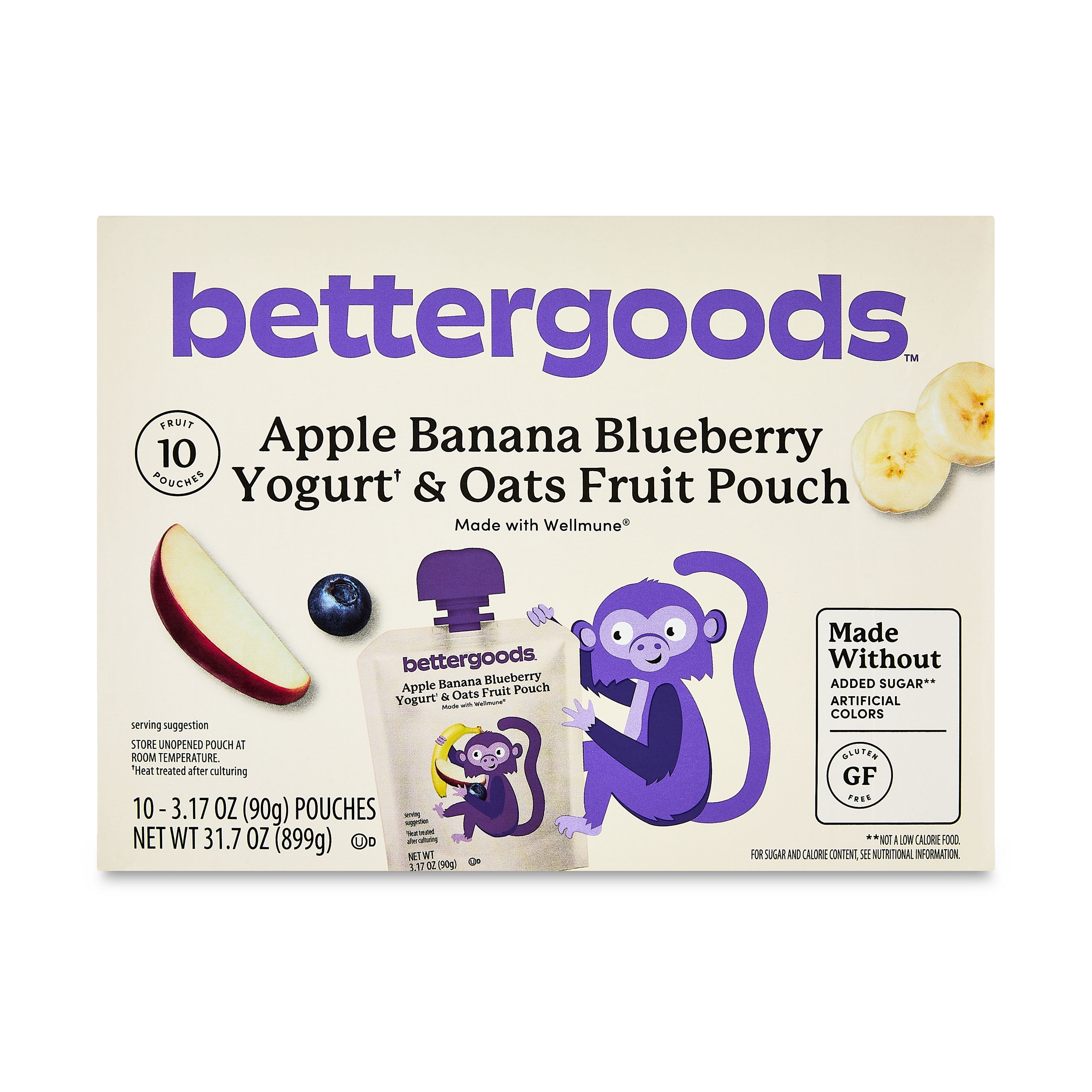 (3 pack) bettergoods Apple Banana Blueberry Yogurt & Oats Fruit Applesauce Pouches, 3.17 oz, 10 Count