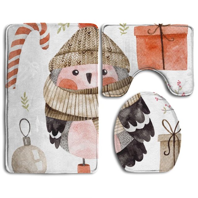 Sombrero Invierno Bufanda Acuarela Para Niños ABPHQTO Juego de alfombras de baño 3 piezas