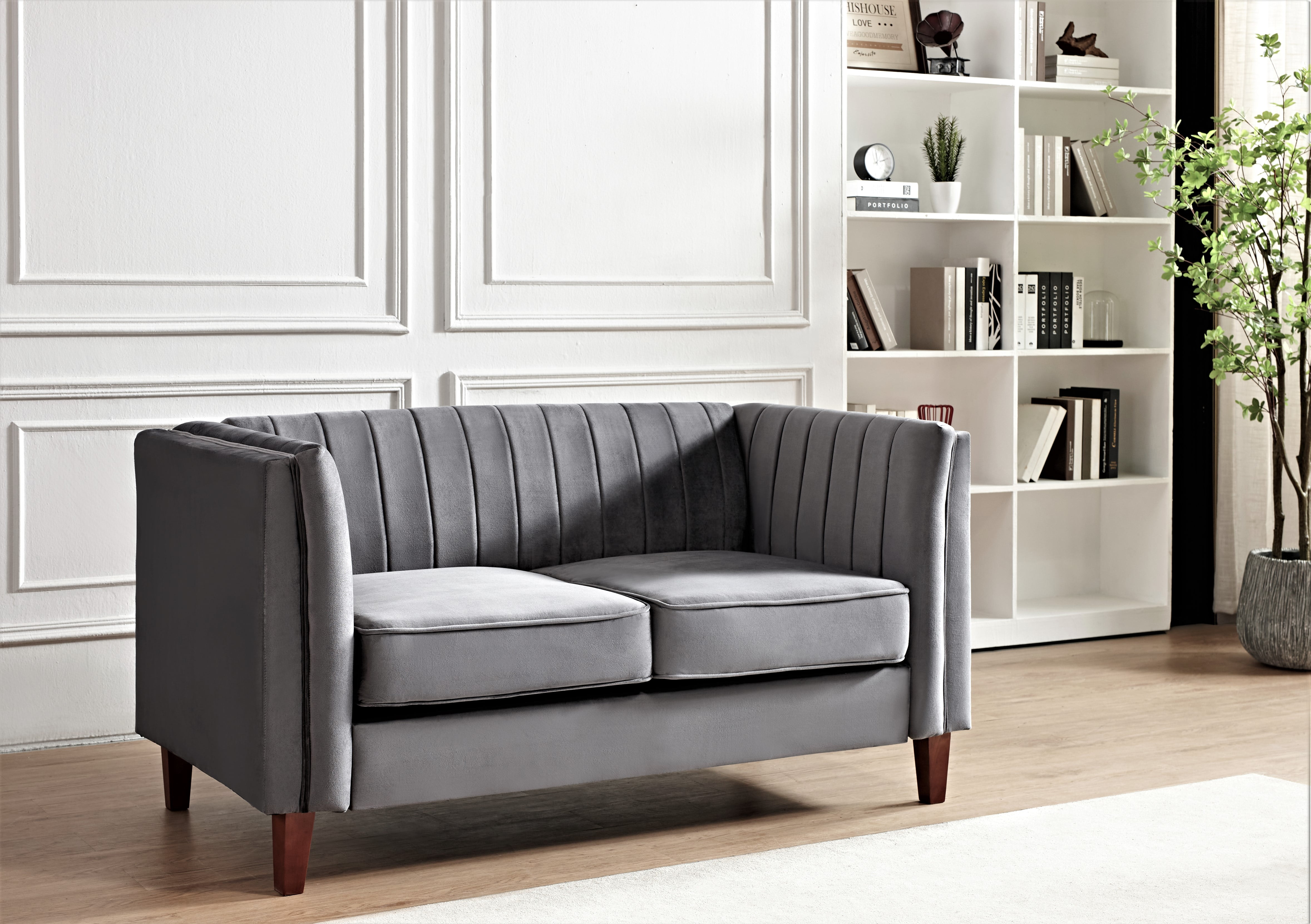 Uspridefurniture Plainfield Line Tufted Square Velvet Loveseat-Gray