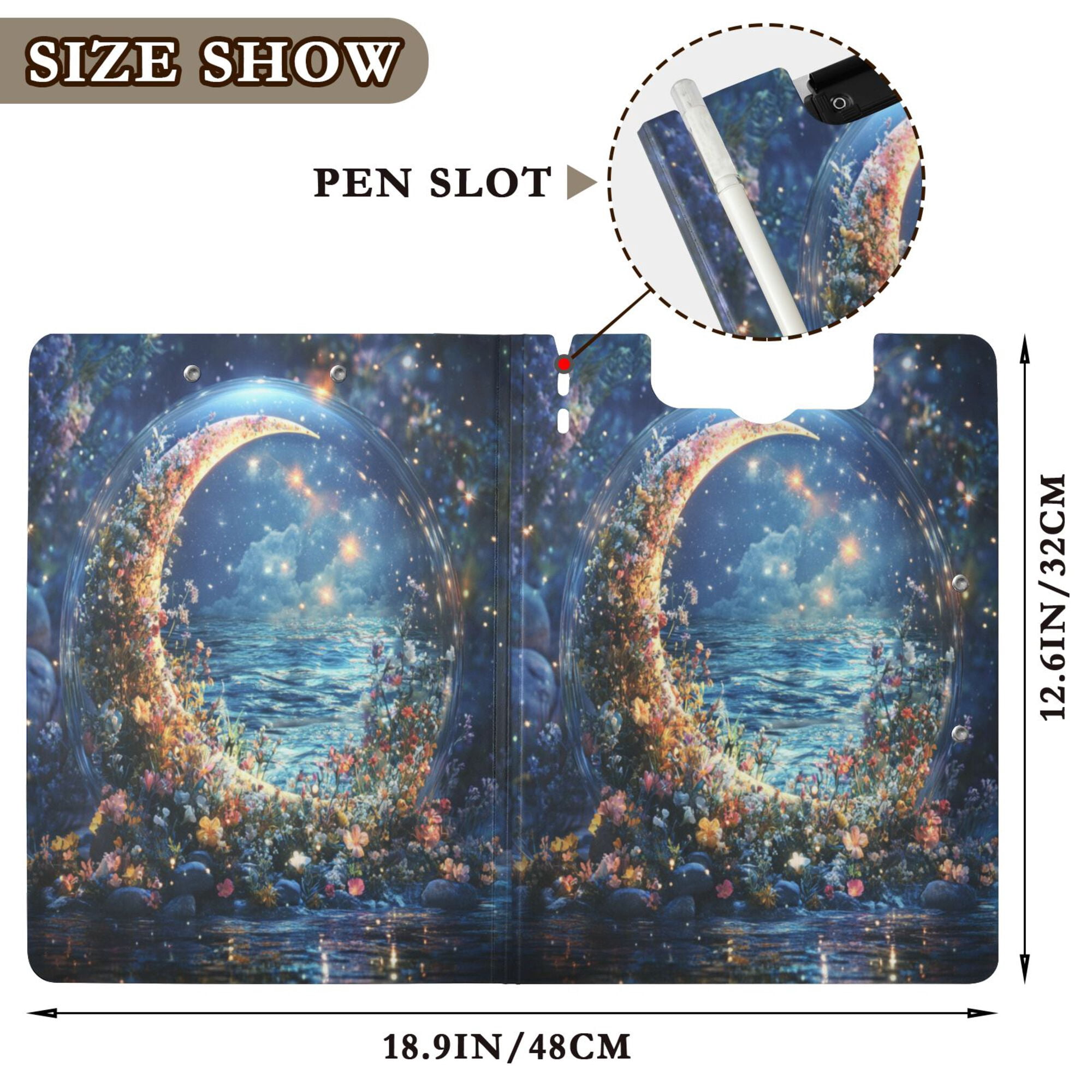 FORMRS A4 Clipboard Folder with Pen Holder Horizontal Foldable School Office Binder, Crystal Moon