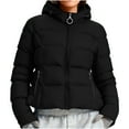 thumbnail image 2 of Otntypg Womens Packable Puffer Jacket Winter Coat with Hood Warm Lightweight Full Zip up Long Sleeve Thickened Down Windproof Thermal Jackets Black XXL, 2 of 10
