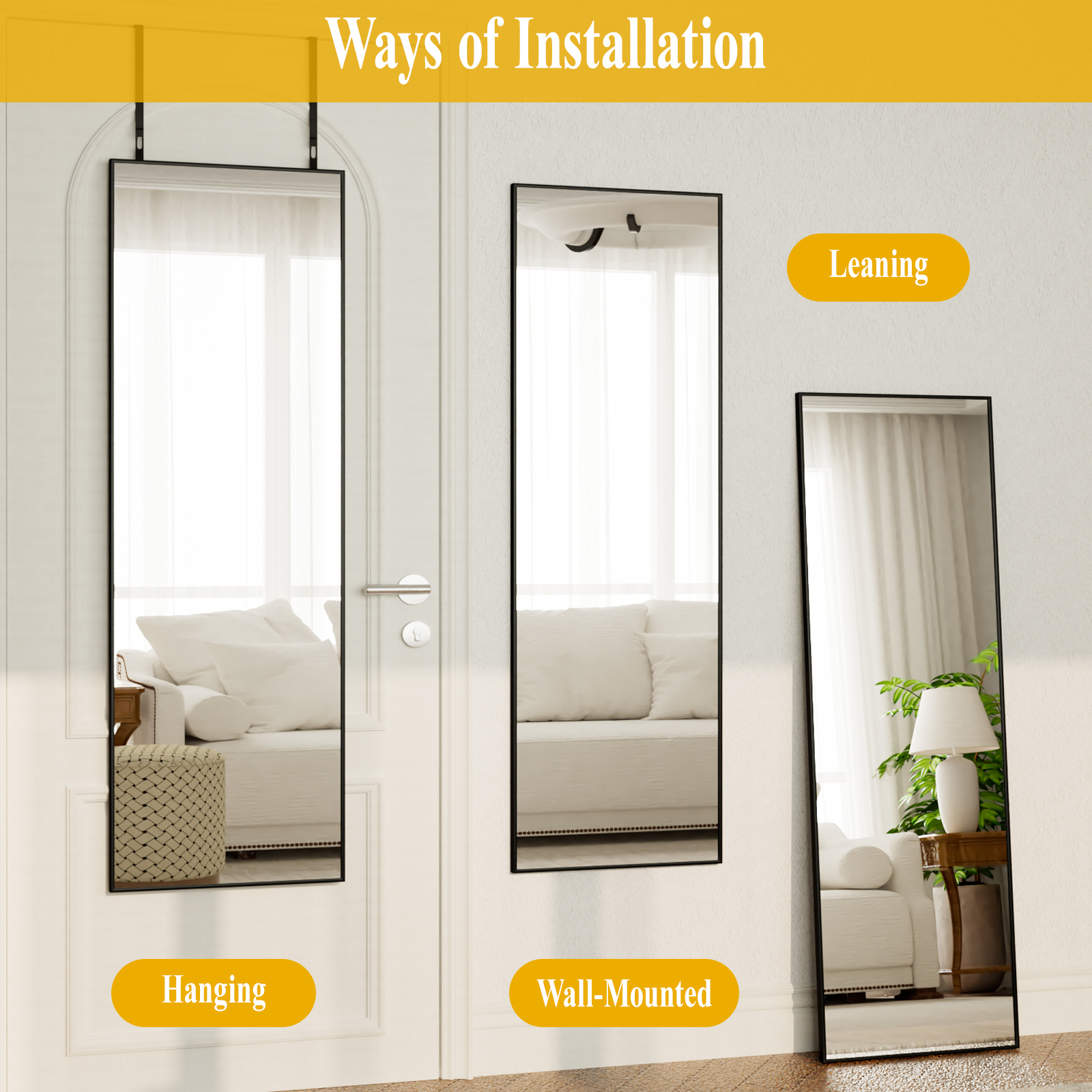 Beautypeak Full-Length Door Mirror, Black, 48x14 photo 5