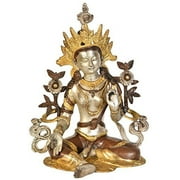 Exotic India Tibetan Buddhist Deity Green Tara Brass Statue, Multi Color