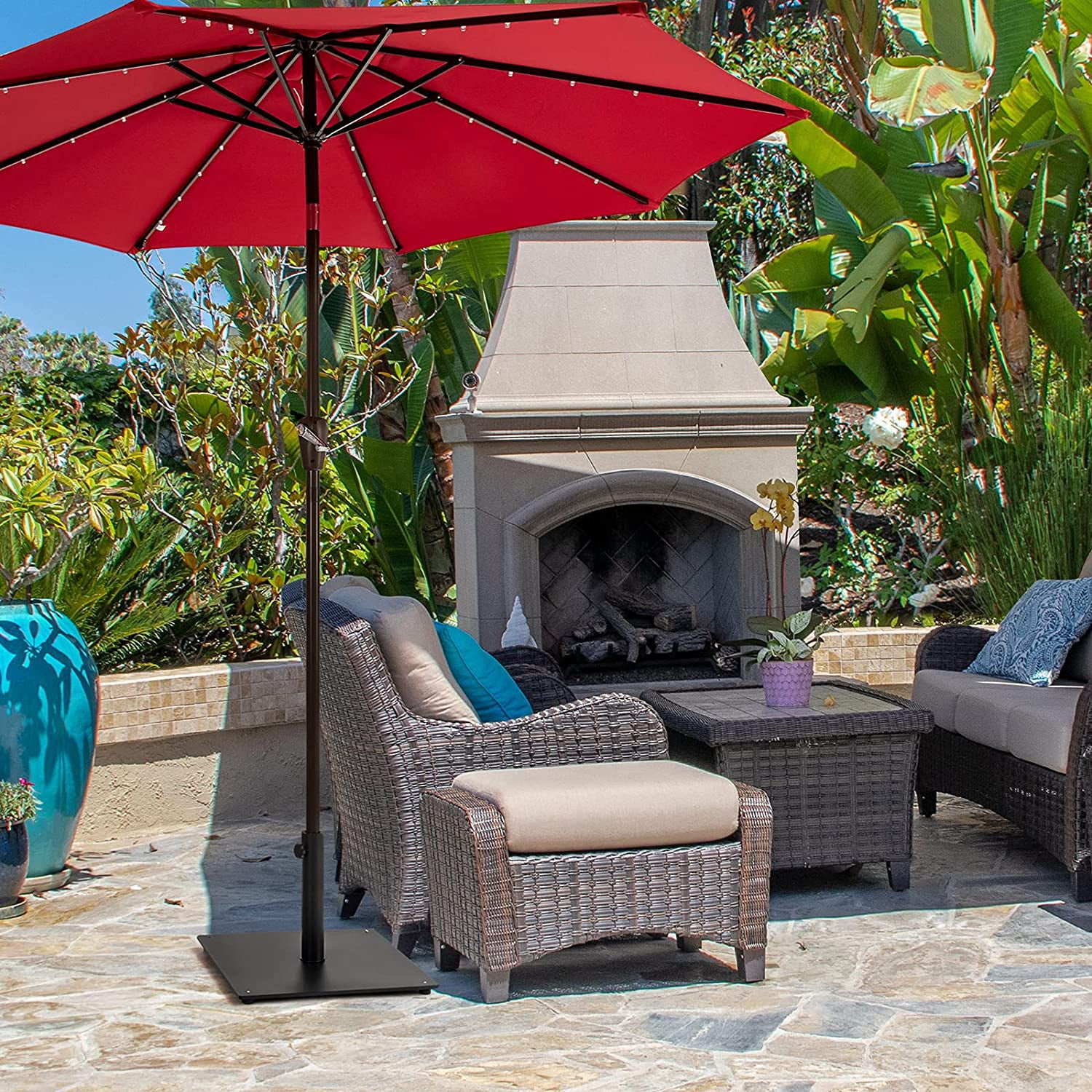 WBTER 36LBS Square Umbrella Base, Heavy Duty Patio Umbrella Base Stand with 3 Adapters, 20”x20” Weighted Outdoor Umbrella Stand with Adjustable Foot, Suitable for Backyard, Deck, Poolside