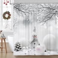 thumbnail image 4 of Christmas Snowman Shower Curtain, Cute Snowman Balls Snowflake in Grey Winter Snow Forest Decorative Shower Curtain Set, Xmas Holiday Gray Shower Curtain 12 Hooks Included Polyester 72"X72"Inch, 4 of 6