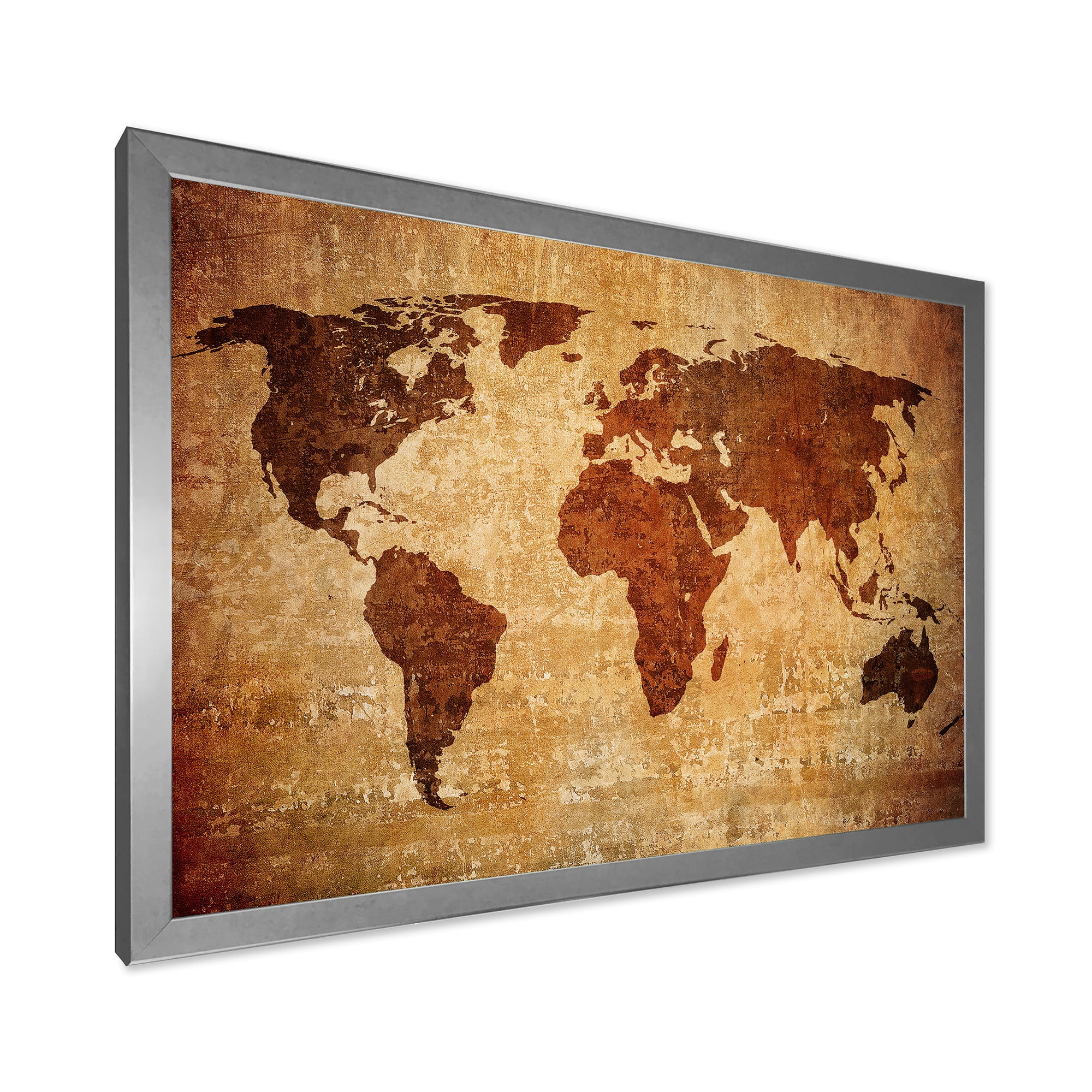 Designart 'Ancient World Map XI' Vintage Framed Art Print