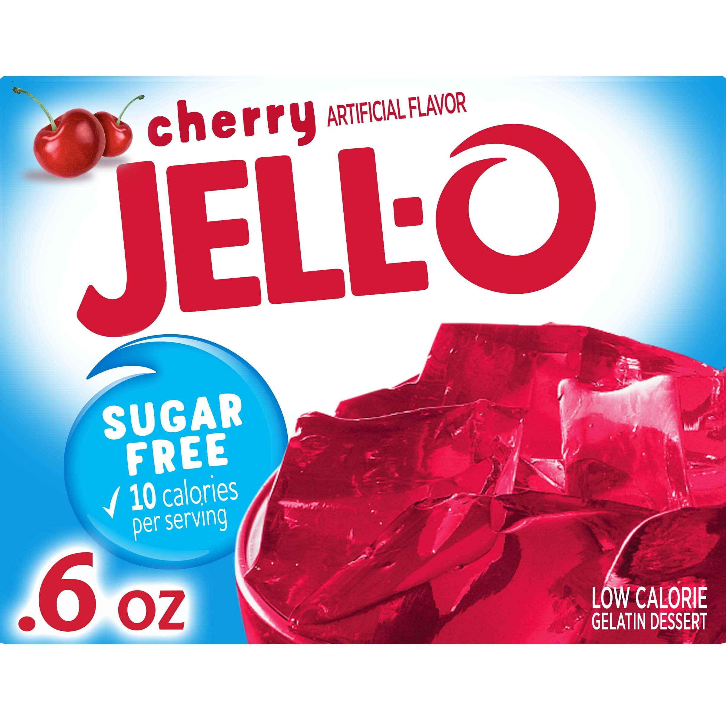 Jell-O Cherry Sugar Free Gelatin Dessert Mix, 0.6 oz Box