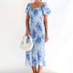 thumbnail image 1 of Vestido De Verano Vestido ajustado a media pierna para mujer Vestido de sirena con estampado floral y mangas abullonadas con volantes (Azul S) Cgtredaw para Mujer Azul T S, 1 of 9