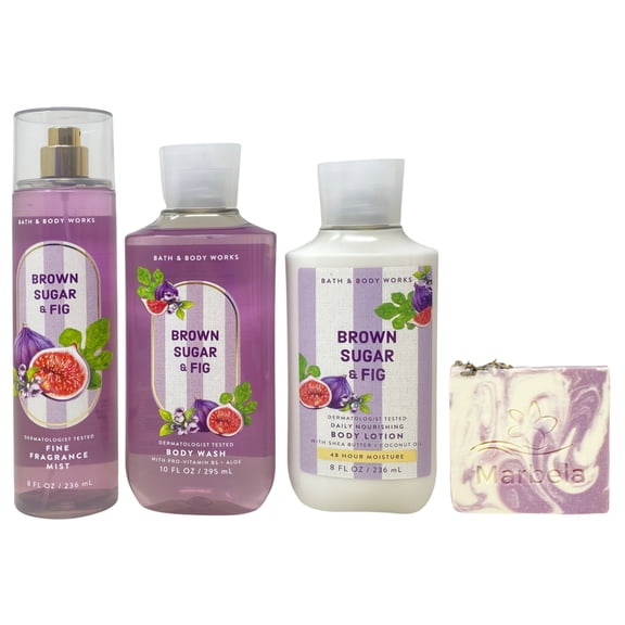 Bath & Body Works Brown Sugar & Fig Fine Fragrance Mist, Body Wash and Daily Nourishing Body Lotion with a Lavender Dream Bar Soap