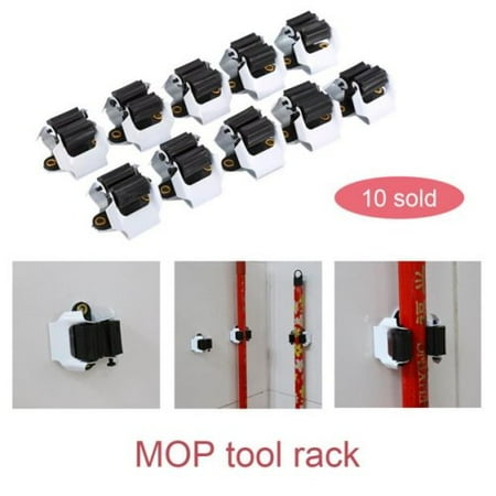 

Leaveforme Wall Mounted Mop Brush Broom Holder Hanger - Pack of 10 Broom Holder Wall Mounted Strong Loading Versatile Space Saving Mop Hanging Hook for Home