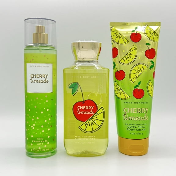 Bath and Body Works Cherry Limeade Fine Fragrance Mist, Shower Gel and Body Cream 3-Piece Bundle