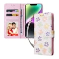 thumbnail image 1 of Compatible avec iPhone 14 Étui Rétro Fleur Dorée en Cuir PU Blocage RFID Portefeuille, 1 of 5