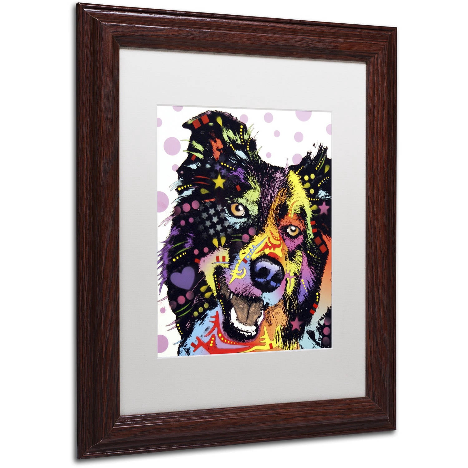 Trademark Fine Art "Border Collie" Canvas Art by Dean Russo, White Matte, Wood Frame