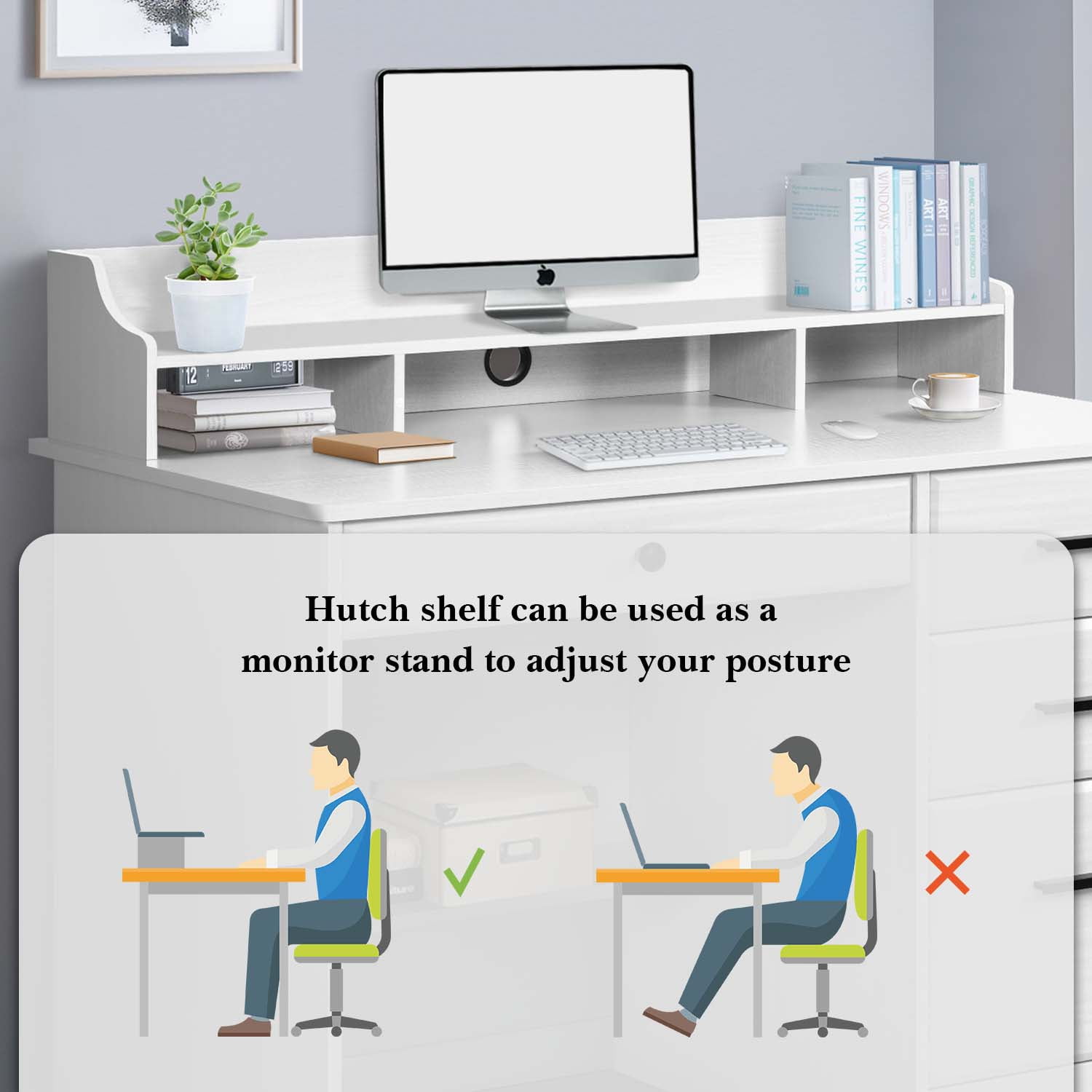 4 Ever Winner Computer Desk with Drawers, White Writing Desk with