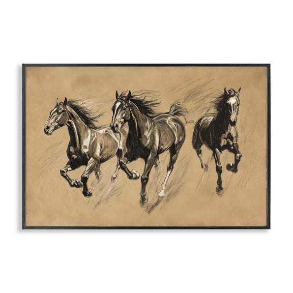 Stupell Industries Southwestern Running Free Horse Trio Black Framed Giclee Art, 18 x 12, by Petals Prints Design