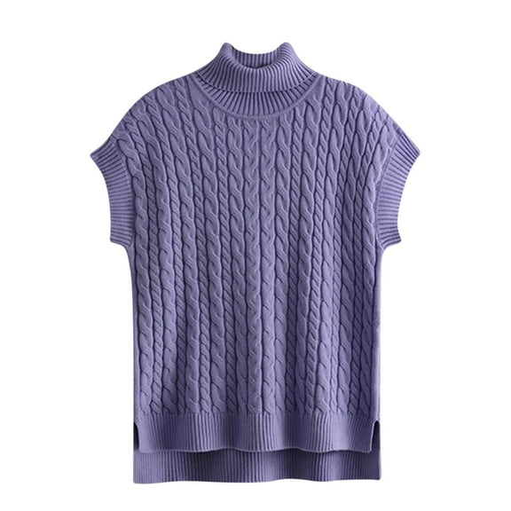 GigrtiJin Womens Turtleneck Sleeveless Sweater Ribbed Knit Side Slit Casual Pullover Tops Soft Solid Color Loose Blouse